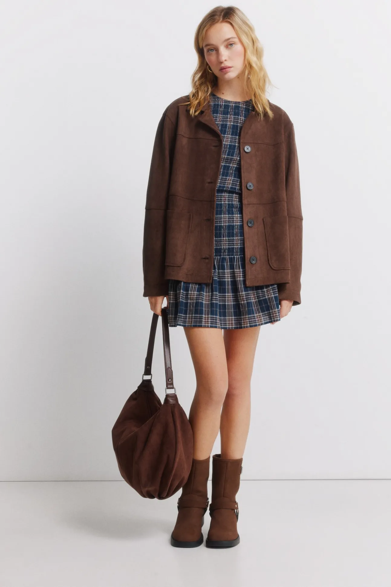 Robe courte à carreaux et smocks