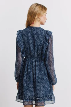 Robe courte &agrave; manches longues &agrave; volants