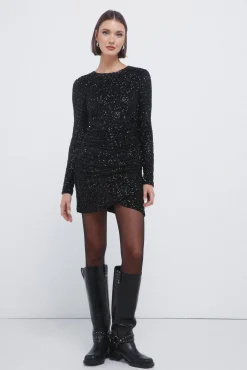 Robe courte drap&eacute;e &agrave; paillettes