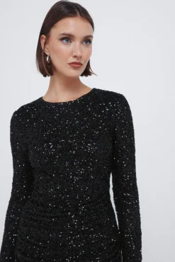 Robe courte drap&eacute;e &agrave; paillettes
