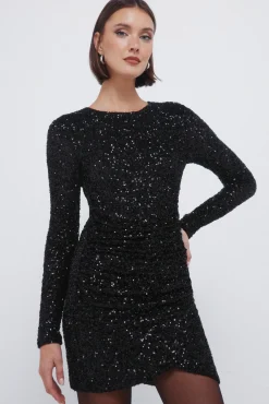 Robe courte drap&eacute;e &agrave; paillettes