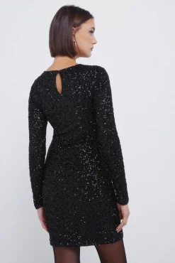 Robe courte drap&eacute;e &agrave; paillettes