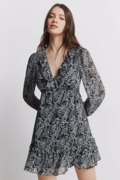 Robe courte imprim&eacute;e manches longues