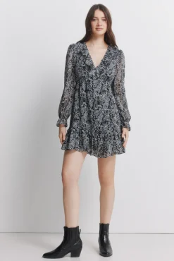 Robe courte imprim&eacute;e manches longues