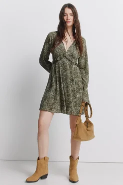 Robe courte imprim&eacute;e verte
