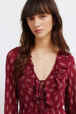Robe courte imprim&eacute;e &agrave; volants