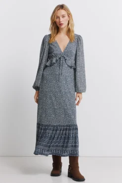 Robe midi &agrave; volant