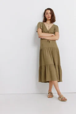 Robe midi &agrave; volants
