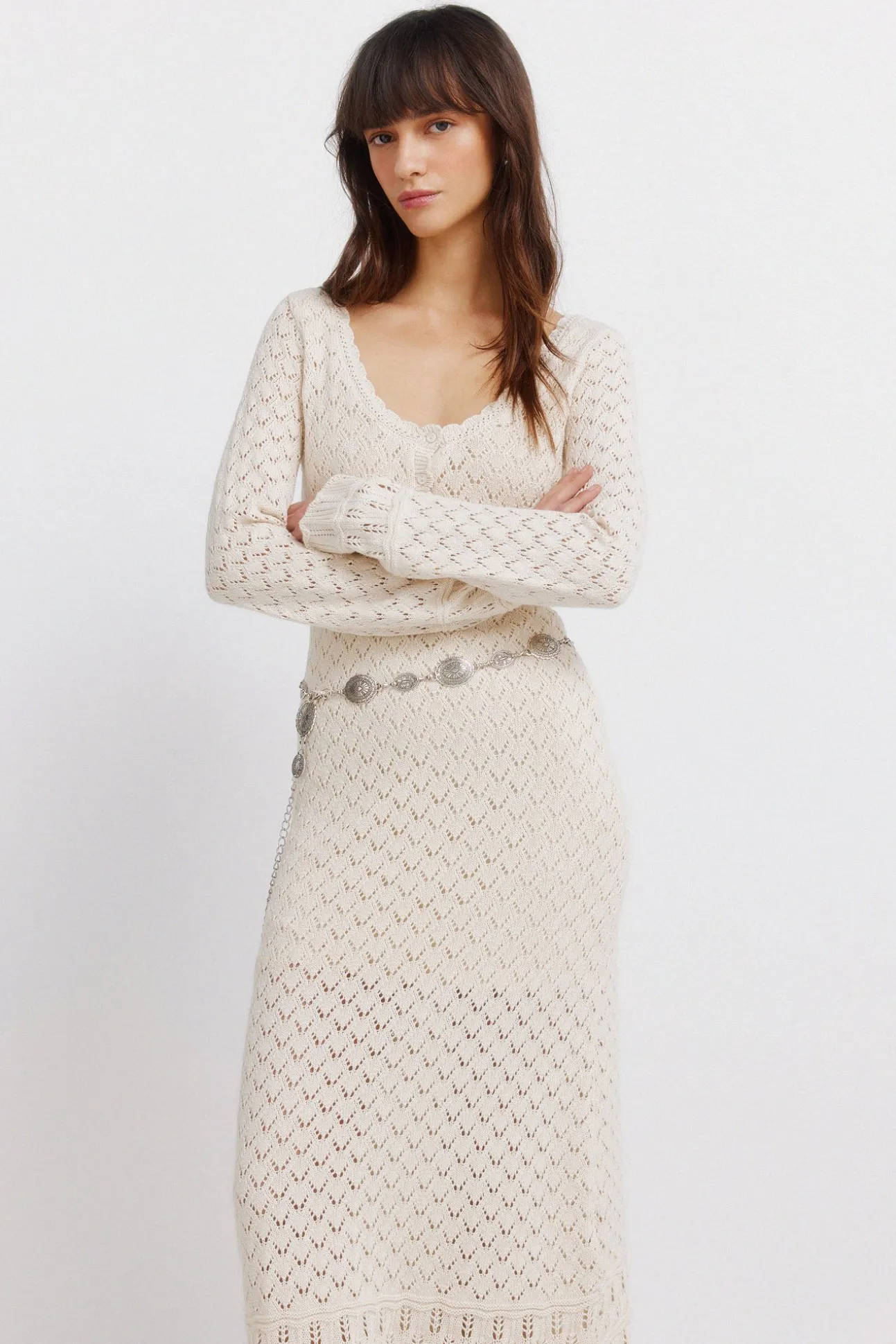 Robe midi en maille pointelle