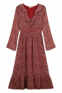 Robe midi imprim&eacute; avec d&eacute;collet&eacute; &agrave; volant