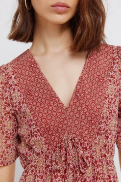 Robe midi imprimé frise décolleté