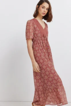 Robe midi imprimé frise décolleté