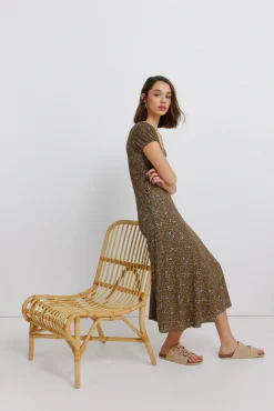 Robe midi imprim&eacute; frise