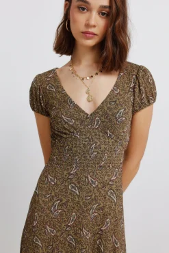 Robe midi imprim&eacute; frise