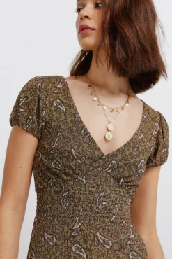 Robe midi imprim&eacute; frise