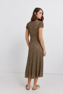 Robe midi imprim&eacute; frise
