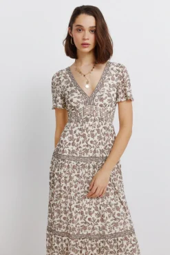 Robe midi imprim&eacute; frise