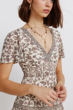 Robe midi imprim&eacute; frise