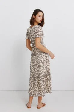 Robe midi imprim&eacute; frise