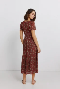 Robe midi imprim&eacute; frise