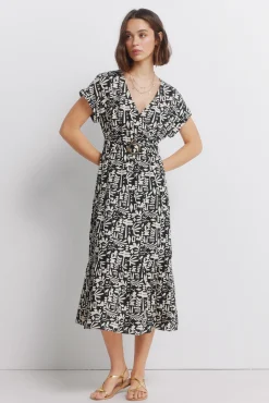 Robe portefeuille en lin &agrave; boucle