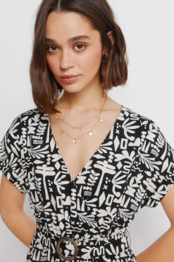 Robe portefeuille en lin &agrave; boucle