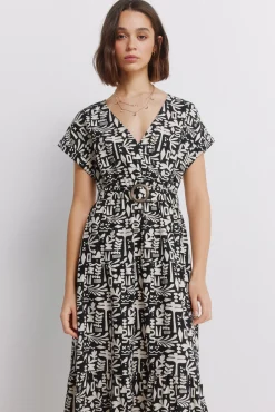 Robe portefeuille en lin &agrave; boucle