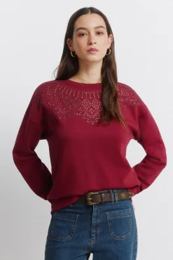 sweat-shirt à col bohème avec applications