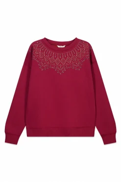 sweat-shirt à col bohème avec applications