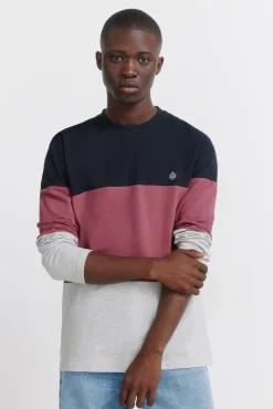 t-shirt à manches longues en piqué à blocs