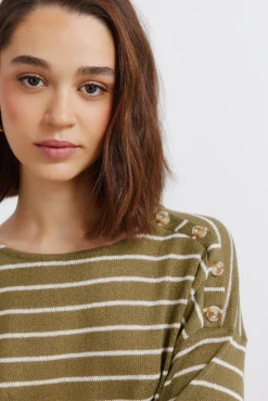 T-shirt &agrave; rayures boutons aux &eacute;paules