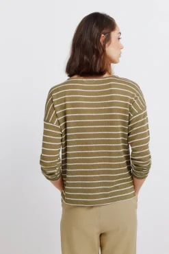 T-shirt &agrave; rayures boutons aux &eacute;paules