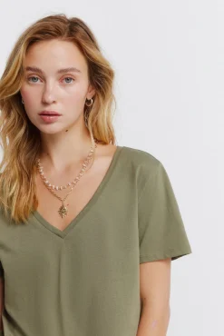 T-shirt basique en coton col en V