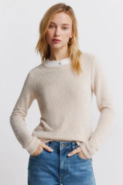 T-shirt chenille col combiné