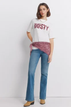 T-shirt col c&ocirc;tel&eacute; effet d&eacute;lav&eacute;