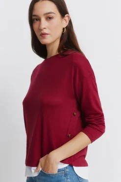 T-shirt combin&eacute;e avec boutons lat&eacute;raux