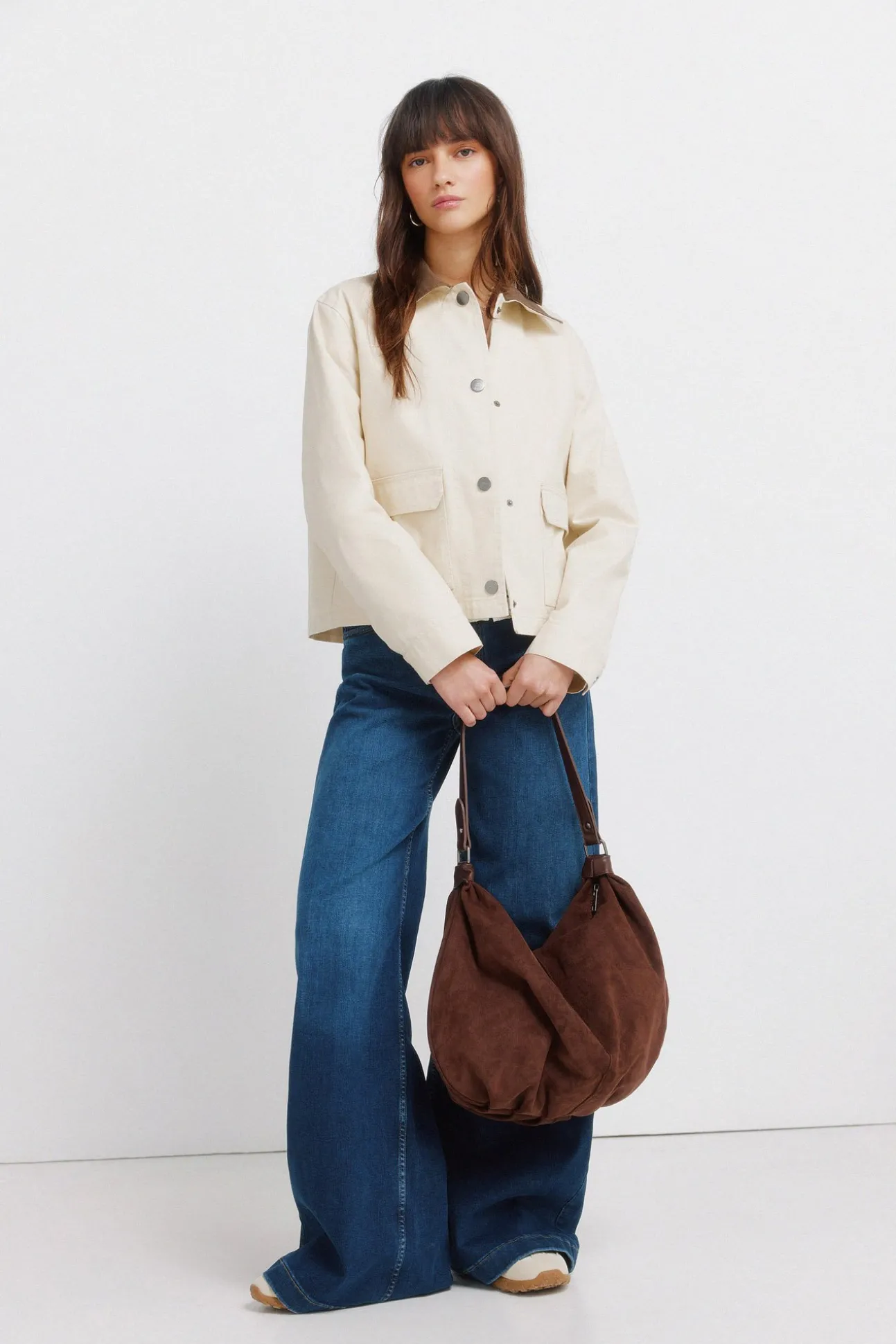 Veste courte en coton beige